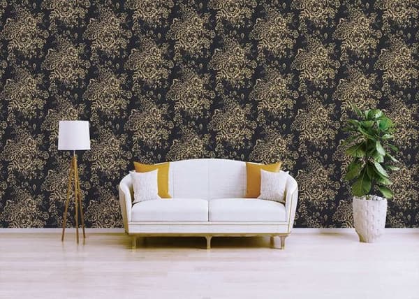 Tapet Blommor M1-No.2169 Non-woven tapet Guld Svart Blommig Abstrakt