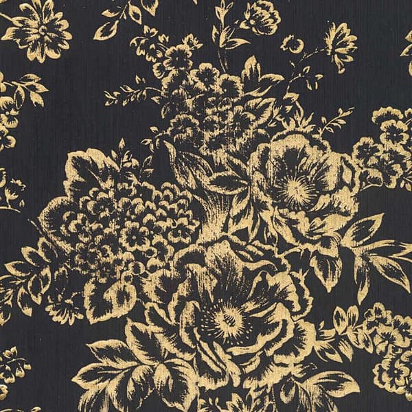 Tapet Blommor M1-No.2169 Non-woven tapet Guld Svart Blommig Abstrakt