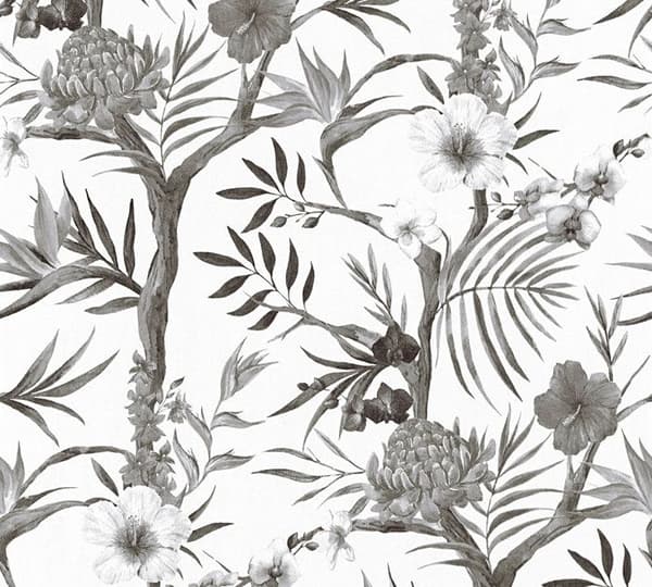 M1-No.1636 Omslagspapper non-woven Svart Vitt Natur Blommig