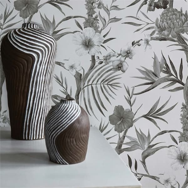M1-No.1636 Omslagspapper non-woven Svart Vitt Natur Blommig