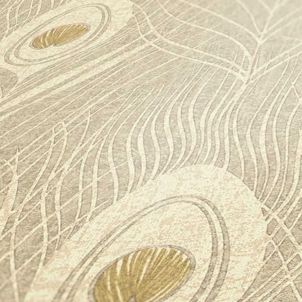 Papper Tapet Boho Chic M1-No.2812 Beige Etnisk Tapet Fjädrar