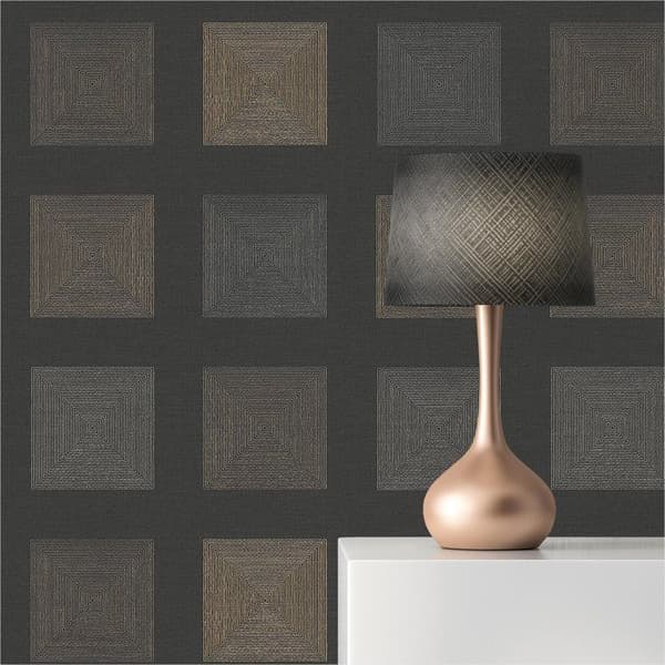 Grafisk Tapet Carlo M1-No.2889 Svart Guld Geometrisk Kvadratisk