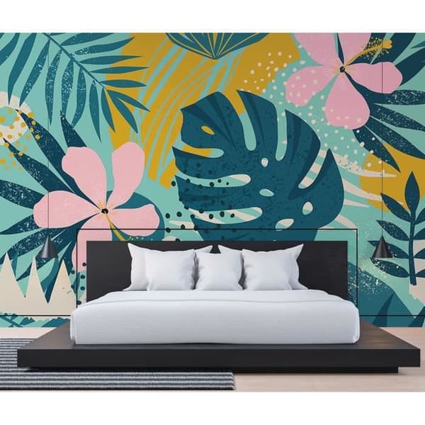 Jungle Photo Wallpaper M1-No.61124 - Tadessi - Digitaltryck - Blå - Rosa - Palmer - Natur