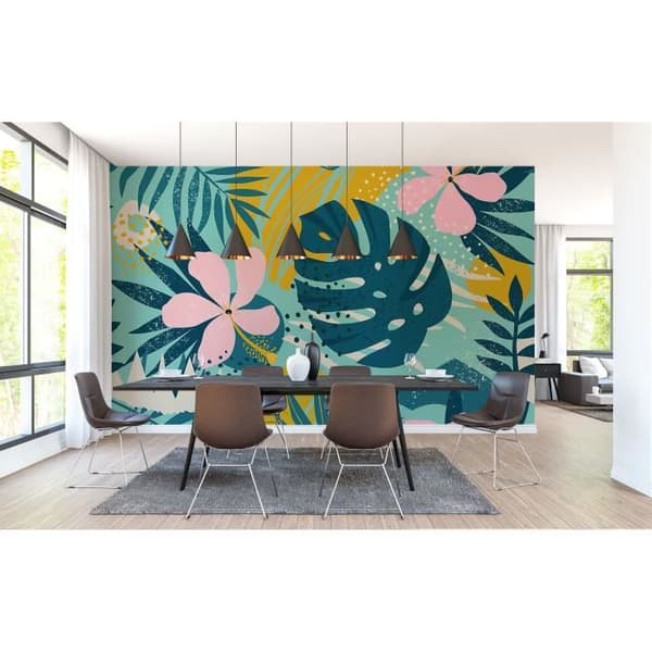 Jungle Photo Wallpaper M1-No.61124 - Tadessi - Digitaltryck - Blå - Rosa - Palmer - Natur