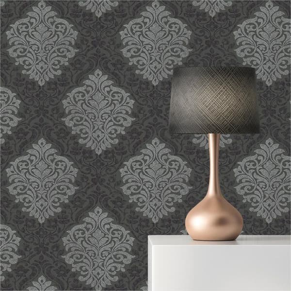 Barocktapet Jacopo M1-No.2308 Silver Svart Klassisk Barock Ornament