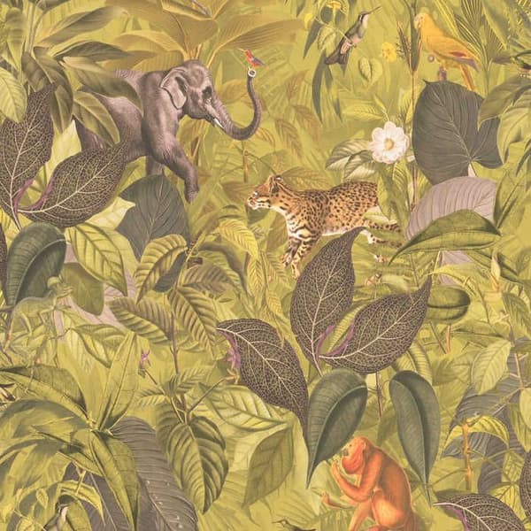 Pappersmåleri Blad Ginevra M1-No.3567 Grön Dschungel Djur Natur
