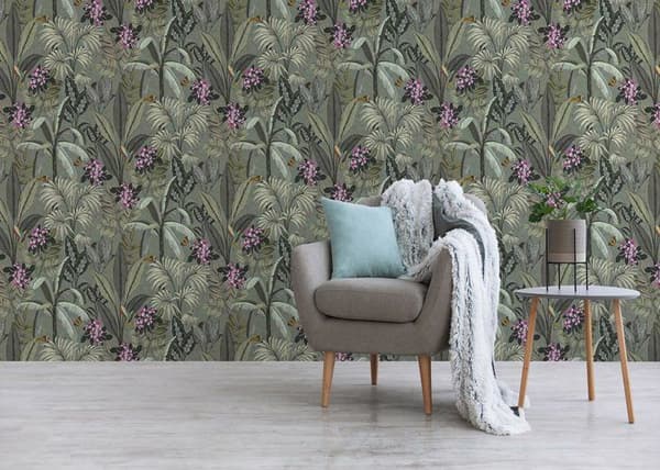 Papper Tapet Löv Ginevra M1-No.3579 Grön Natur Blommor Blommig