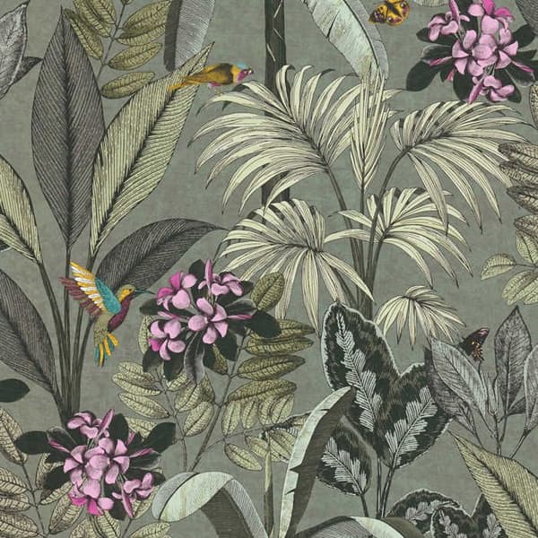 Papper Tapet Löv Ginevra M1-No.3579 Grön Natur Blommor Blommig