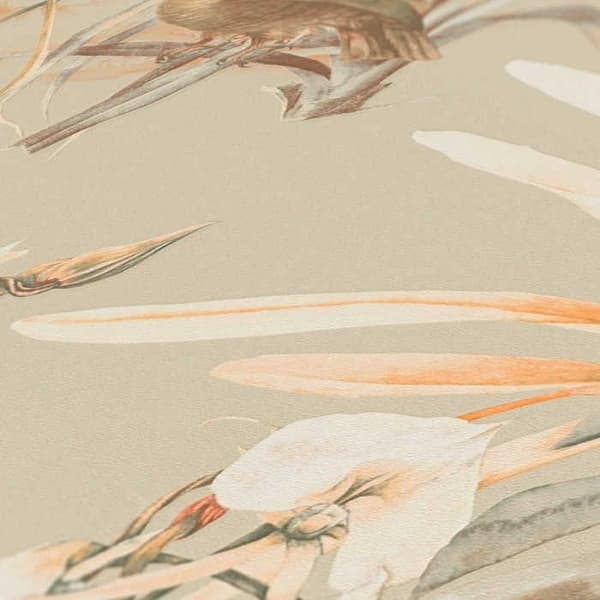 Papper Tapet Djur Gino M1-No.3570 Orange Beige Fåglar Natur Blommig