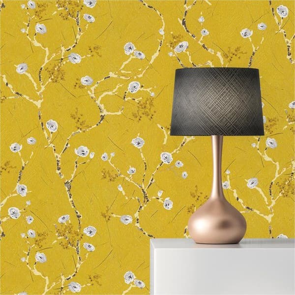 Tapet Blommor M1-No.3582 Non-woven tapet Gul Grå Floral Natur