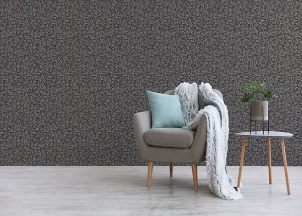 Papper Tapet Löv M1-No.2352 Antracit Grenar Natur Blommig