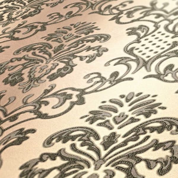 Barocktapet Samuel M1-No.2416 Grädde Svart Klassisk Barock Ornamental