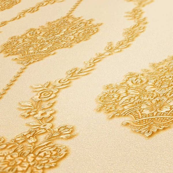 Barocktapet Alessia M1-No.2513 Gul Crème Klassisk Barock Ornament