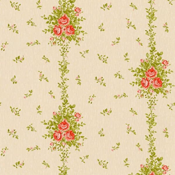 Papir Tapet Blomster Carlos M1-No.2521 Rød Grønn Blomstret Klassisk