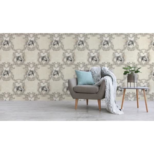 Barocktapet Samuel M1-No.2406 | Fiberpapper | Grå | Grädde | Prydnad | Klassiker | Djur