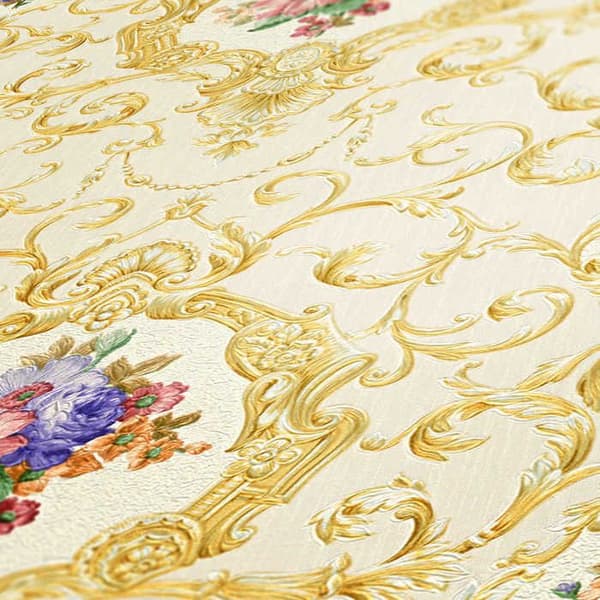 Barocktapet Raffaele M1-No.2479 Guld Rosen Klassiska Ornaments Blommor