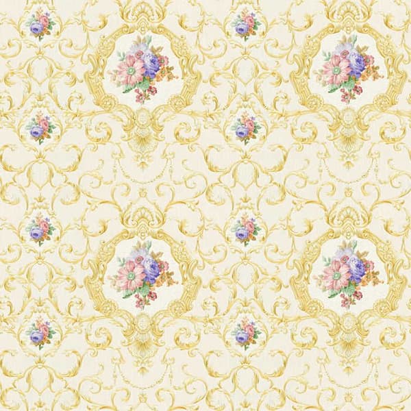 Barocktapet Raffaele M1-No.2479 Guld Rosen Klassiska Ornaments Blommor