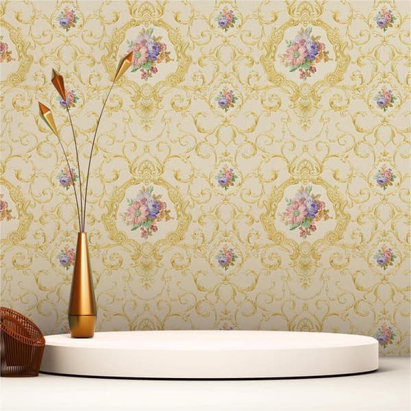 Barocktapet Raffaele M1-No.2479 Guld Rosen Klassiska Ornaments Blommor