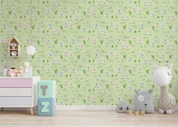 Papper Tapet Barn M1-No.2849 Grön Tapet Tonåringar Lamas