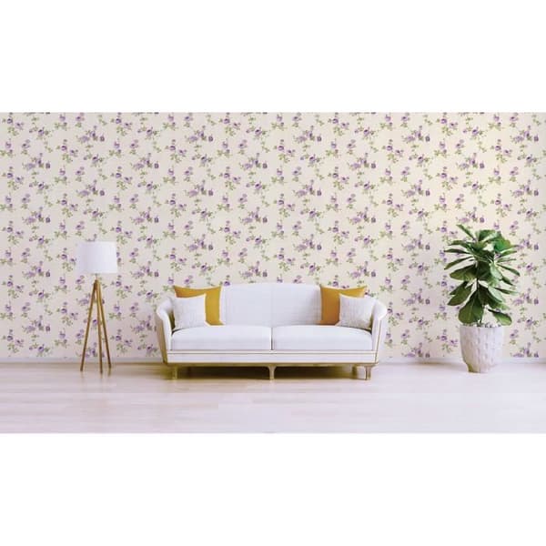 Blomtapet Carlos M1-No.2530 | Non-woven tapet | Lila | Grön | Blommig | Klassisk