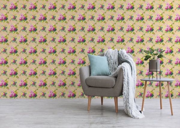 Papier Vägg Blommor Carlos M1-No.2549 Färgglad Rosa Floral Klassisk Barock