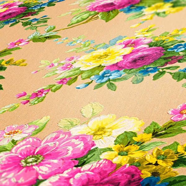 Papier Vägg Blommor Carlos M1-No.2549 Färgglad Rosa Floral Klassisk Barock