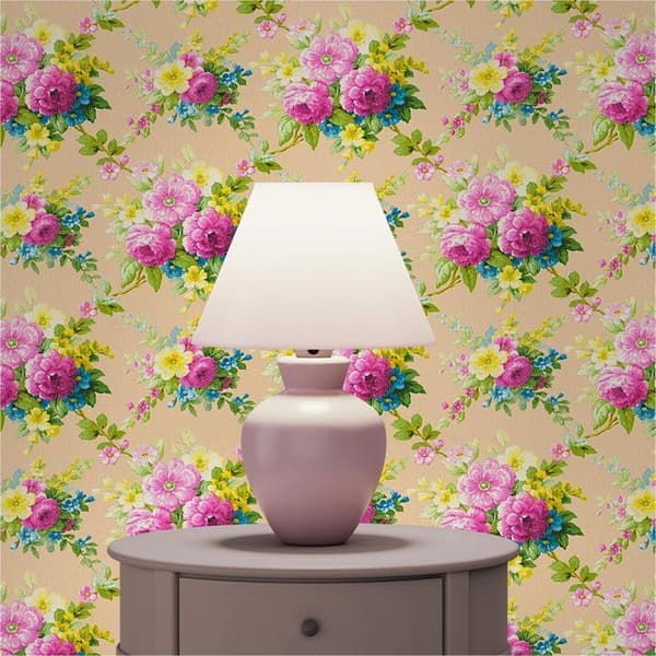 Papier Vägg Blommor Carlos M1-No.2549 Färgglad Rosa Floral Klassisk Barock