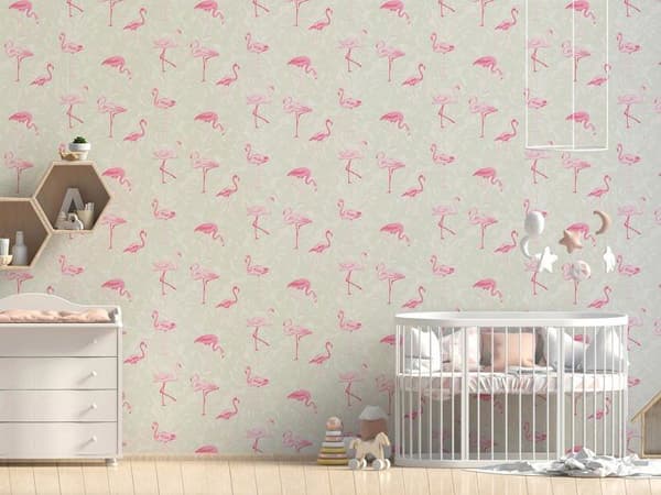 Tapet Djur Diego M1-No.2615 Rosa Kräm Flamingo Natur