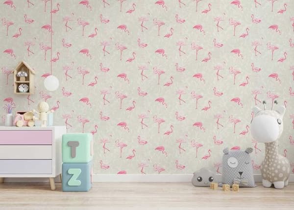 Tapet Djur Diego M1-No.2615 Rosa Kräm Flamingo Natur