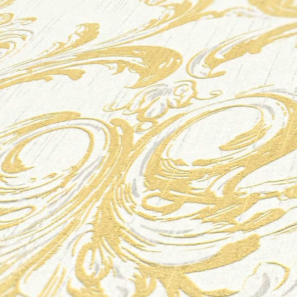 Tapet Ränder M1-No.3862 Gul Vit Barock Klassisk