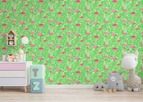 Tapet Djur Diego M1-No.2616 Rosa Grön Flamingo Natur