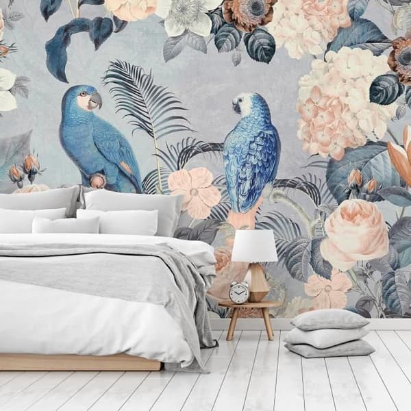 Tapet Fåglar M1-No.60992 Digitaltryck Blå Beige Dschungel Natur