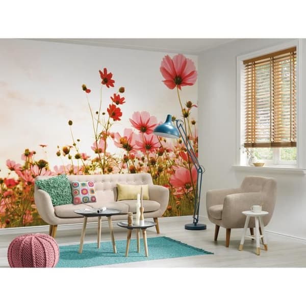 Papper tapet blommor M1-No.60412 digitaltryck rosa grön natur vallmo