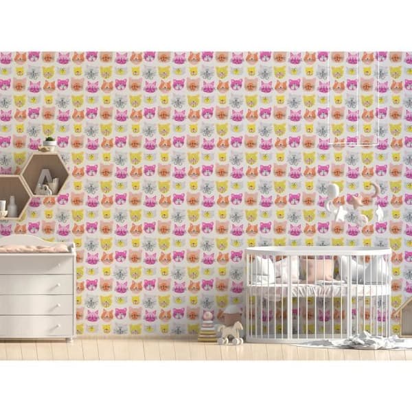 Barnsovrumstapet M1-No.2733 | Tapeter | Rosa | Ung | Katter