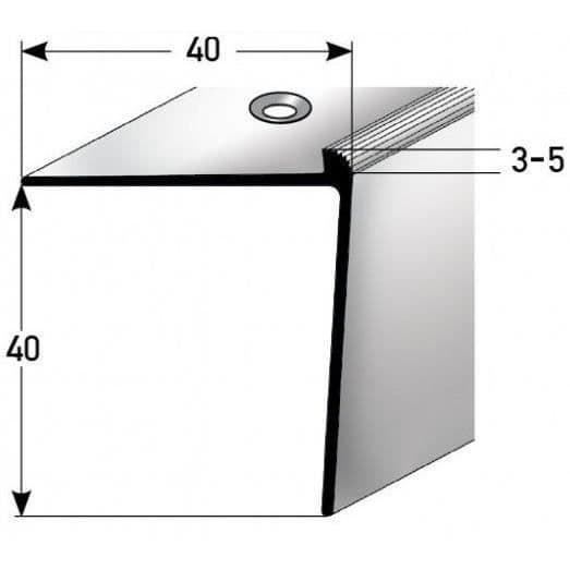 Trappnos | vinkeljärn | justerbar | anodiserad aluminium | Färg:silver | Golvtjocklek: 3 mm | Längd: 1000mm