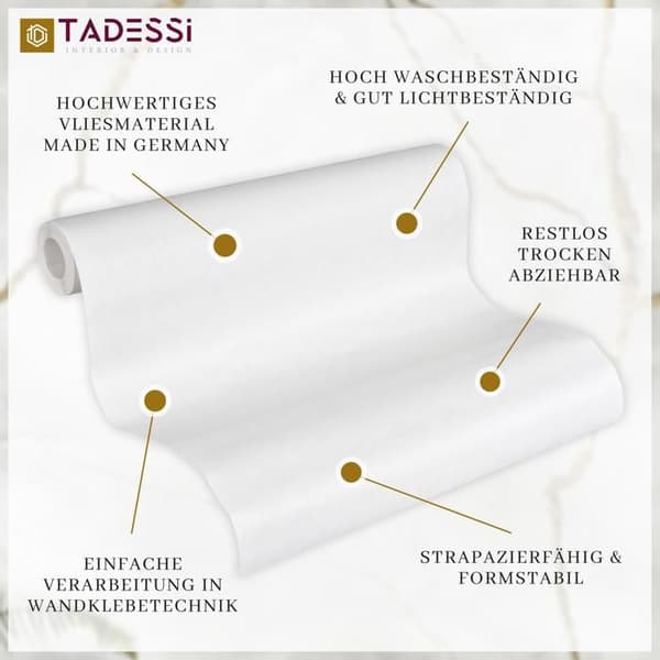 TADESSI tapet återvinningsbar non-woven tapet vit enfärgad struktur randig 1 rulle TA-01-03953_1
