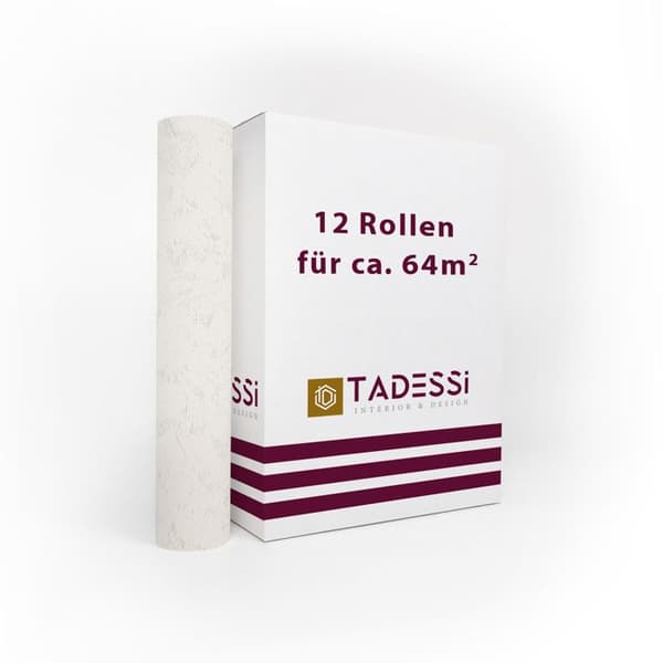 TADESSI tapet återvinningsbart non-woven tapet vit enfärgad putsutseende 1 kartong 12 rullar TA-01-03948