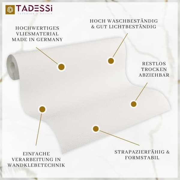 TADESSI tapet återvinningsbart non-woven tapet i vit enfärgad fin struktur 1 rulle TA-01-03930_1