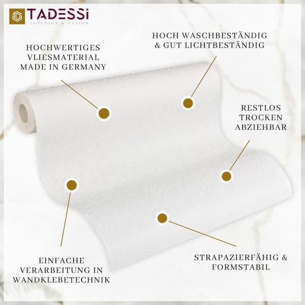 TADESSI tapet återvinningsbar non-woven tapet vit enhetlig fin struktur 1 kartong 12 rullar TA-01-03940