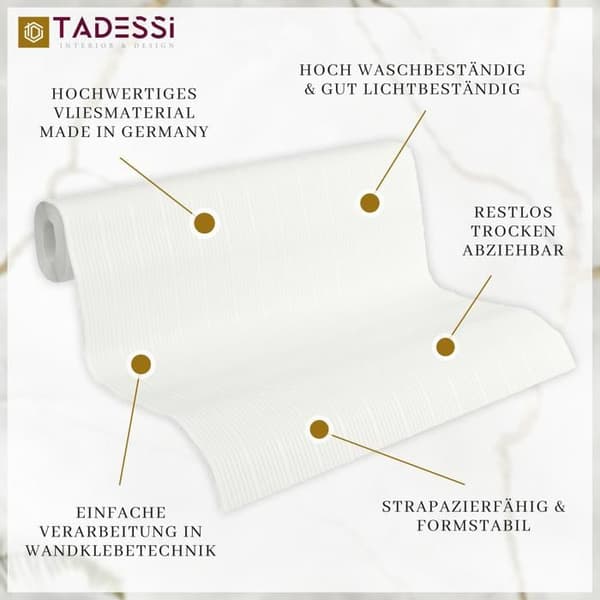 TADESSI non-woven tapet som kan målas vit tapet med ränder längsgående 1 kartong 12 rullar TA-01-03949