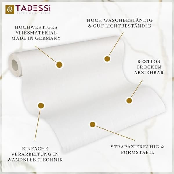 TADESSI tapet återvinningsbart non-woven tapet vit enhetlig strukturerad rand 1 rulle TA-01-03935_1
