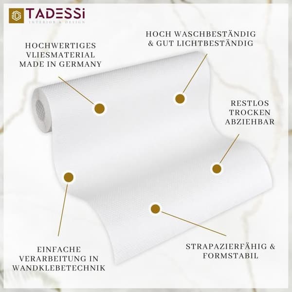 TADESSI tapet fällbart tapet non-woven vit enhetliga prickar 1 rulle TA-01-03922