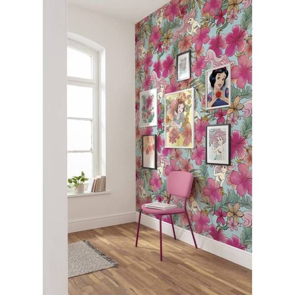 Tapeter - Disney - Ariel den lilla sjöjungfrun - Pastellfärgade blommönster - Non-woven - H 280x L 200 cm