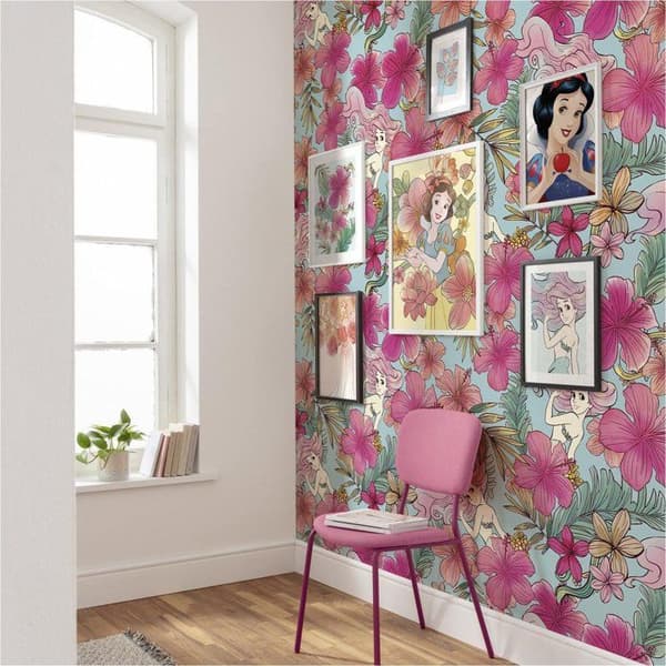Tapeter - Disney - Ariel den lilla sjöjungfrun - Pastellfärgade blommönster - Non-woven - H 280x L 200 cm