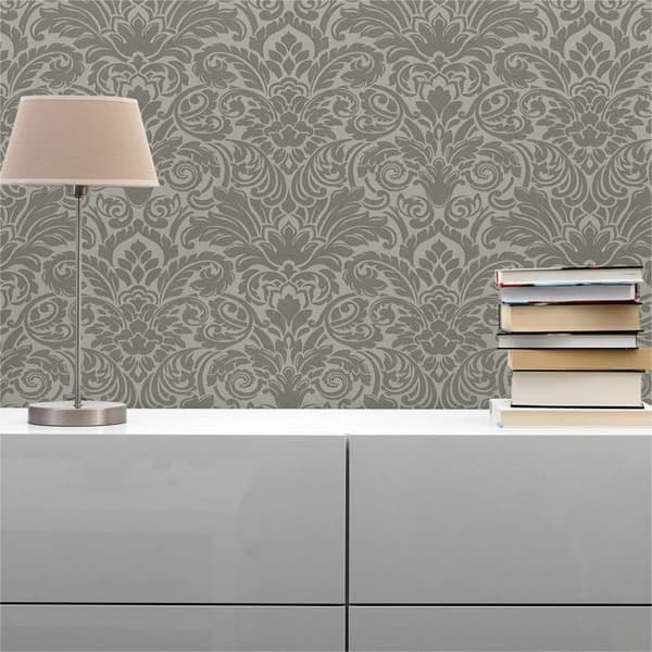 Barocktapet Alessia M1-No.40 Non-vävd tapet Silver Grå Kristall