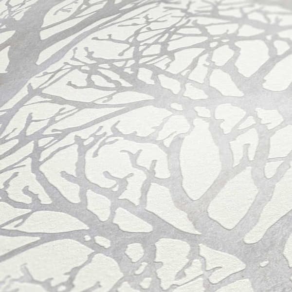 Tapet Skog och Löv Enrico M1-No.25 Vit Silver Natur