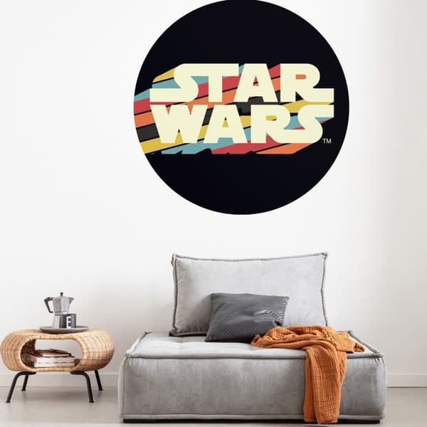 Väggdekal i digitalt papper Foto på non-woven Star Wars-logotyp 125 x 125 cm Gigantisk rund klistermärke