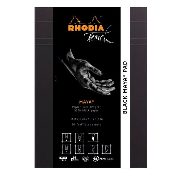 Häftad blockkudde A5 50f vanlig Rhodia Touch Black Maya