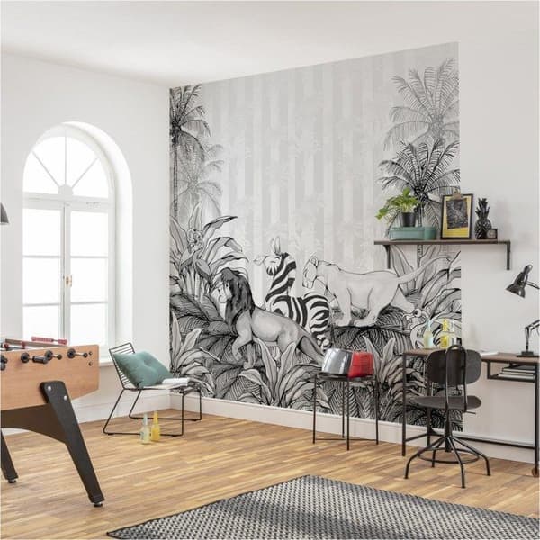 Fördjupa dig i Disneys Lion Kings värld! Upptäck The Lion King non-woven tapet med monokrom design Denna tapetmodell