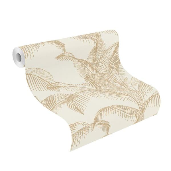 Tapet Pandore Palmblad - RASCH - Vit/Guld - 10,05m x 53cm - Blom- och växtmönster